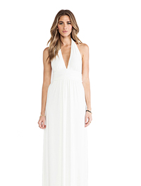 White Halter Neck Long Evening Gown